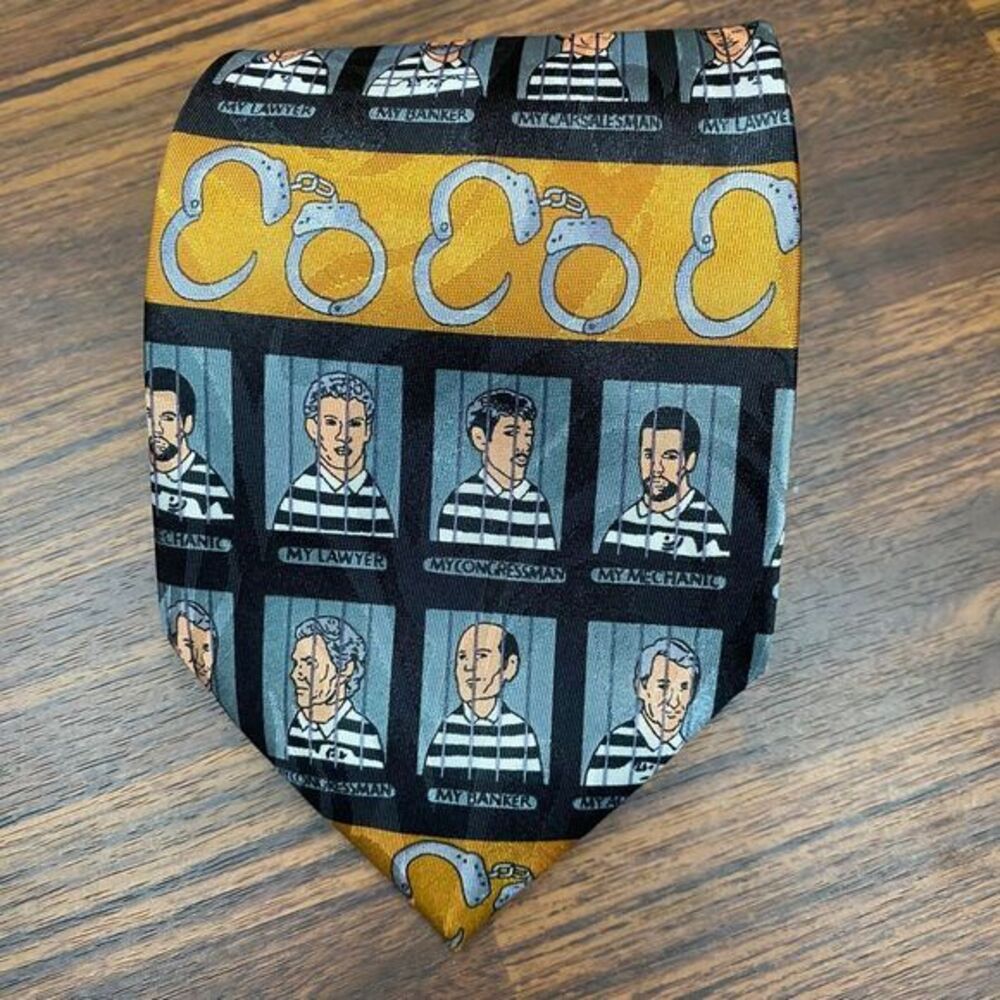 Steven Harris Handmade Novelty Mugshot Prison Inmates Handcuffs‎ Silk Neck Tie